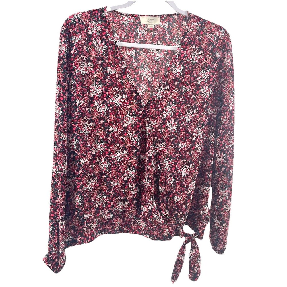 LOFT Outlet Women’s Floral Blouse Medium Faux Wrap Side Tie Long Sleeve Romantic